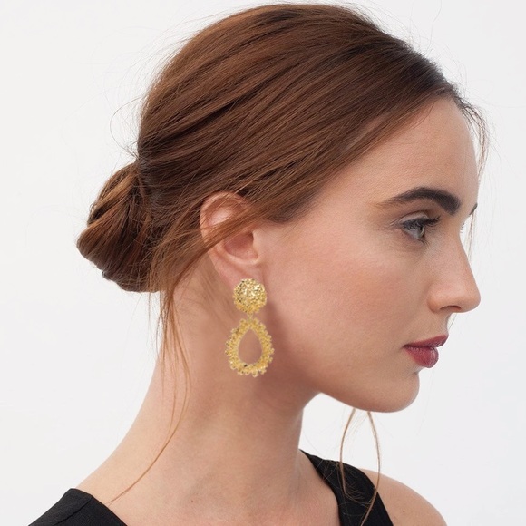 H&M Gold Chunky Statement Stud Drop Earring - Picture 2 of 9